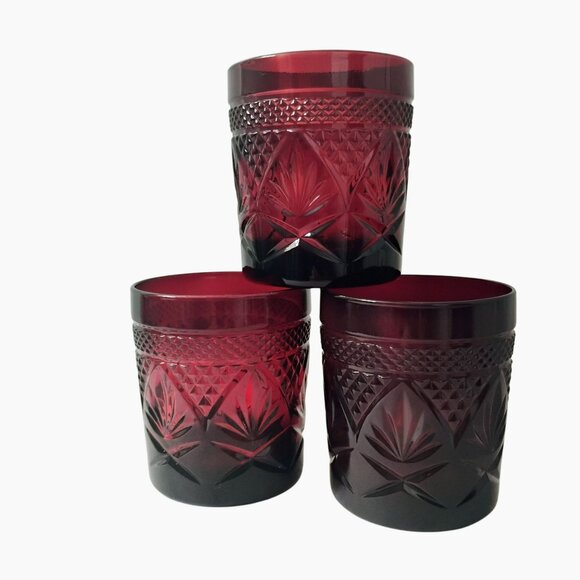 Cristal D' Arques France Ruby Red Old Fashion Whiskey Glasses Set Of 3 Tumblers - Picture 1 of 3